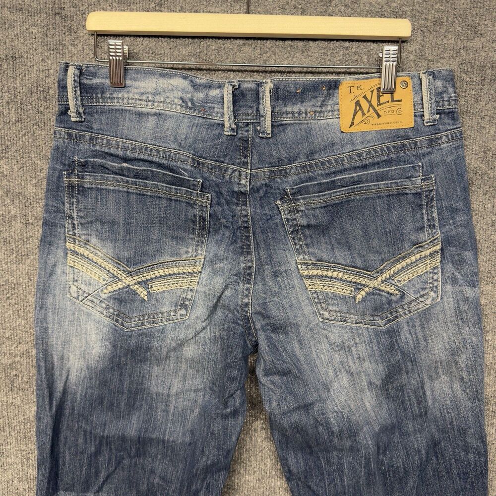 T.K. Axel Men's Relaxed Straight Leg Distressed Blue Denim Jeans Size 34x30